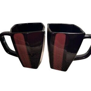 Set Of 2 Home Essentials & Beyond Piazza Square Ceramic Mugs 3.5" Tall Black & R
